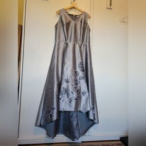 eshakti Embroidered Silver High-Low Hem Formal Gown